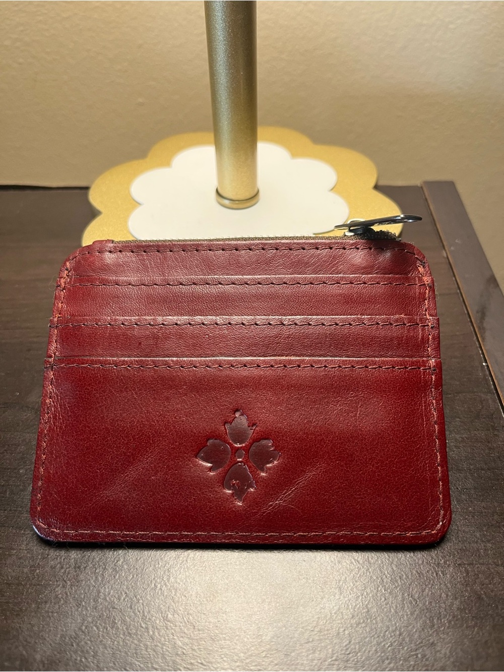 Patricia Nash Burgundy red Leather Zip Card Holder Pre-loved